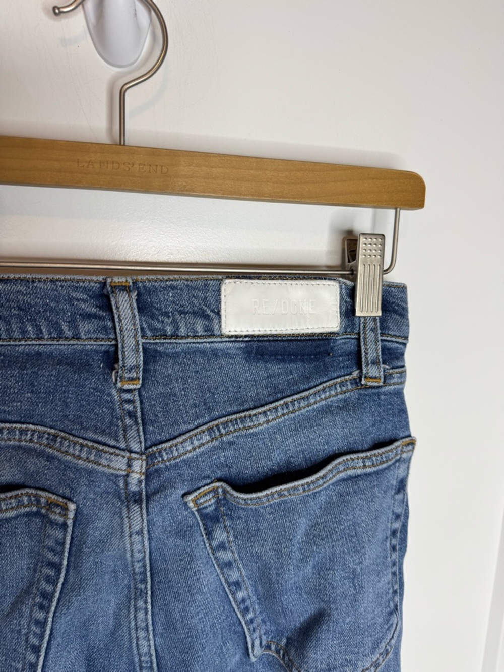 Re/Done 70’s Ultra High Rise Stove Pipe Fray Straight Leg Jeans Size 27 - Picture 5 of 8